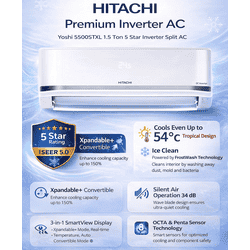 Hitachi Inverter Split AC | 1.5 Ton | 5 Star | White | Yoshi 5500STXL | RAS V518PCDIST