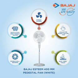 BAJAJ Esteem Pedestal Fan | 400 mm 3 Blade | White