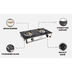 Greenchef NAMO Series Glass Manual Gas Stove | 2 Burners