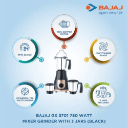 BAJAJ Mixer Grinder | 750 W | Black, Gold | GX 3701