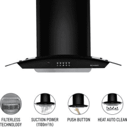Faber Hood Ace Pro HC PB BK 60 Auto Clean Wall Mounted Chimney 1100 CMH | Black