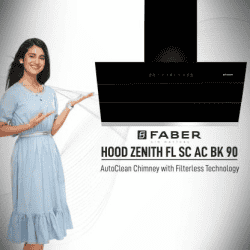 Faber Hood Zenith Auto Clean Wall Mounted Chimney | 1350 CMH | Black | FL SC AC BK 90
