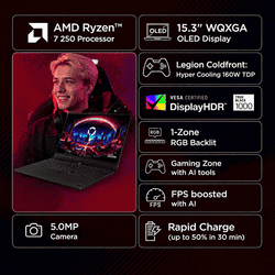 Lenovo Legion 5 Gaming Laptop | AMD Ryzen 7 250 | 16 GB | 512 GB | Windows 11 Home | Eclipse Black | 83Q7009JIN