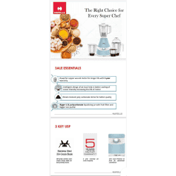 HAVELLS Energia NV 4 jars 750 Mixer Grinder 4 Jars | Blue