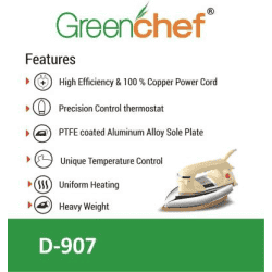 Greenchef D - 907 Quick Heating 1000 W Dry Iron | Yellow
