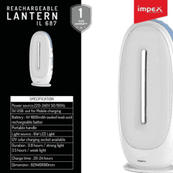 Impex IL-687 Rechargeable LED Lantern Emergency Light | White