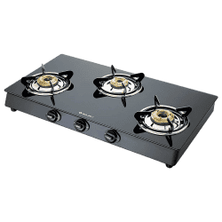 Bajaj 3BR GP6 Glass Top Gas Stove | Heavy Brass Burner For Superior Performance | 3 Burner | Black