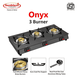Sunblaze Onyx Glass Top 3 Brass Burner Gas Stove