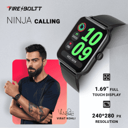 Fire-Boltt Ninja Bluetooth Calling Smartwatch | SpO2 | Heart Rate Monitoring & AI Voice Assistant | Free Size | BLACK