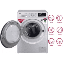 LG 7 kg With Steam Fully Automatic Front Load with In-built Heater | FHT1207ZNL | Silver