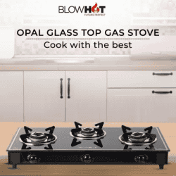 BlowHot Opal 3 Burner Heavy Tornado Brass Burners Heavy Powder Coated Body Glass | Manual Gas Stove