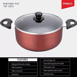 Impex Aluminium Biriyani Pot | 10 L | Maroon | ISP 3213