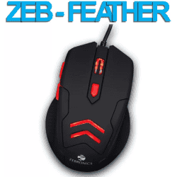 ZEBRONICS Feather Wired Optical Gaming Mouse USB 2.0 | Black