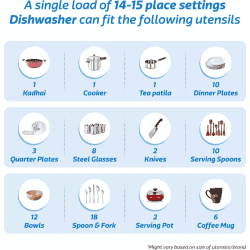 LG DFB424FW | Free Standing 14 Place Settings Intensive Kadhai Cleaning | No Pre-rinse Required Dishwasher