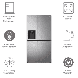 LG 674 Litres Frost Free Inverter | Side-by-Side Refrigerator | DoorCooling |  GC-L257SL4L.APZQEB | Shiny Steel
