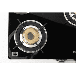 Nestron Nuclea 3 Burner | High Powered Brass Burner Gas Stove | Cooktop with Glass Top and Stainless Steel Body