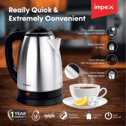 Impex STEAMER Stainless Steel Electric Kettle | 1.5 L | 1500 Watts | Silver | 1501