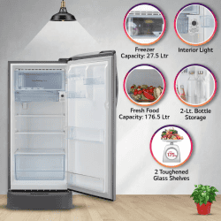 LG Direct Cool Single Door Refrigerator | 201 L | 5 Star | Shiny Steel | GL-D211HPZZ