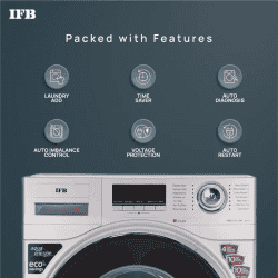 IFB Washing Machine | Executive SXS 9014 | 9 kg | 5 Star | 2X Power Steam,Hard Water Wash Fully Automatic Front Load with In-built Heater | Silver