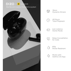 DIZO Buds P | True Wireless with Fast Charge | 40HPlaytime & 13mm Driver | Bluetooth Headset | Dynamo Black