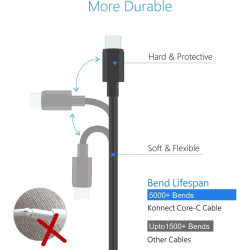 Portronics Lightning Cable POR-1089 | 1 m |  Konnect Core C Type - CTO LIGHTNING Cable | One Cable | Black