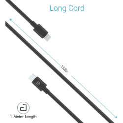 Portronics Lightning Cable POR-1089 | 1 m |  Konnect Core C Type - CTO LIGHTNING Cable | One Cable | Black