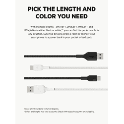 Belkin Data Cable | Type C | Tough Unbreakable Braided Nylon Cable | 1 Meter | Black