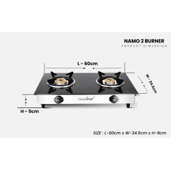 Greenchef NAMO Series Glass Manual Gas Stove | 2 Burners | Black