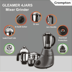 Crompton Gleamer Juicer Mixer Grinder  | 4 jar | 750X 750 W | Grey
