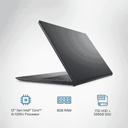 Dell Inspiron 3520 Laptop | D560900WIN9B |12th Gen Intel Core i5-1235U, Windows 11 | 8GB, 1TB HDD + 256GB SSD | 15.6 | Black