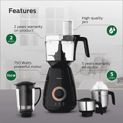 PHILIPS Mixer Grinder with 4 Jars | HL7707/00 | 750W | Black