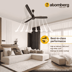 Atomberg Renesa Alpha ceiling Fan with Regulator | 1200mm | Black
