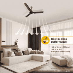 Atomberg Ikano Ceiling Fan | 1200 mm | 3 Blade | Gloss Black