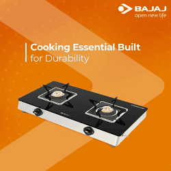 Bajaj Stainless Steel Glass Top Gas Stove | 2 Brass Burner | Black | 2BRGS7