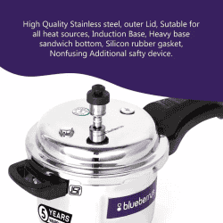 Blueberrys Virgina Plus Pressure Cooker | 5 L | Induction & Gas Stove Compatible | Stainless Steel | Silver