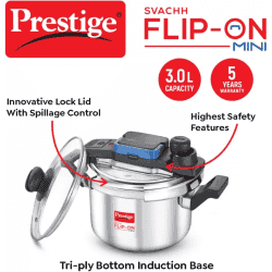 Prestige Svachh FLIP-ON Mini Induction Bottom Pressure Cooker  | 3 L | Stainless Steel