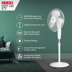 Usha Mist Air Icy Pedestal Fan | 3 Blade | White