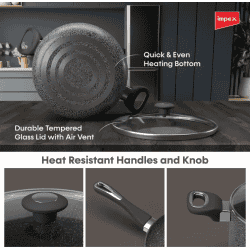 Impex Royal Granite 8 Pcs Non Stick Coated Cookware Set | 4 Piece | Aluminium