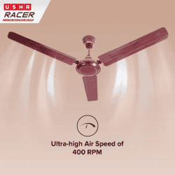 USHA Racer Ceiling Fan | Ultra High Speed  | 3 Blade | 1200 mm | Rich Brown