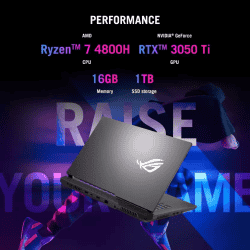ASUS ROG Strix G15 |  Ryzen 7 Octa Core AMD R7-4800H  |  G513IE-HN040WS |16 GB/1 TB SSD/Windows 11 Home/4 GB Graphics/NVIDIA GeForce RTX 3050 Ti/144 Hz | 15.6 inch | Eclipse Gray