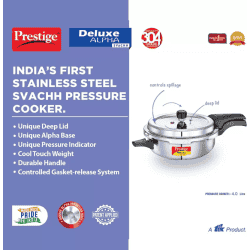 Prestige Deluxe Alpha Svachh Induction Bottom Pressure Cooker  | 4 L | Stainless Steel