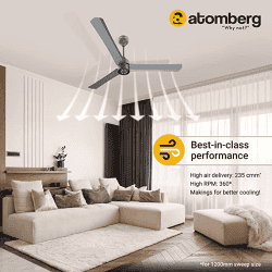 Atomberg Renesa+ 3 Blade Ceiling Fan |  1200 mm | BLDC Motor with Remote | Sand Grey
