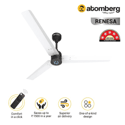 Atomberg Renesa Ceiling Fan with Remote | 3 Blade | 1200mm | BLDC Motor | White & Black