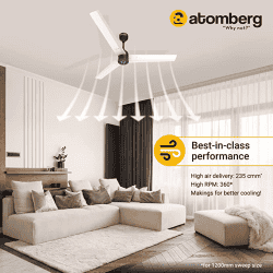Atomberg Renesa Ceiling Fan with Remote | 3 Blade | 1200mm | BLDC Motor | White & Black