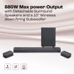 JBL Bar 1000 Pro,True Dolby Atmos,DTS:X,MultiBeam,Wireless Subwoofer,HDMI eARC 880 W Bluetooth Soundbar | Black, 7.1.4 Channel