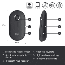 logitech Pebble Wireless Optical Mouse | M350 | Graphite