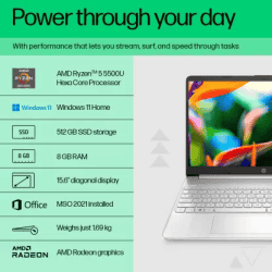 HP Ryzen 5 Hexa Core 5500U | 8 GB/512 GB SSD | 15s- eq2223AU | 15.6 Inch | Natural Silver