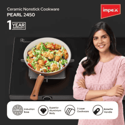 IMPEX Pearl 2450 Ceramic Coated Non-stick Induction Based Aluminium Fry Pan | 24 cm diameter | 1 L capacity |  Coffee Brown