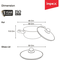 IMPEX PEARL 3012 Aluminium, Non-stick Pot with Lid |  30 cm diameter | 8 L capacity | Gold, Orange