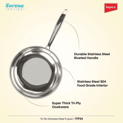 IMPEX Serene Triply Fry Pan | 24 cm diameter | 1 L capacity | Stainless Steel